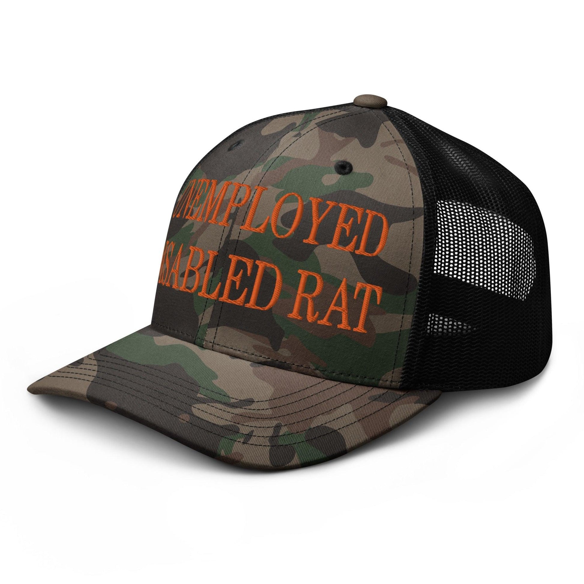 Unemployed Disabled Rat Embroidered Orange Camo Trucker Hat