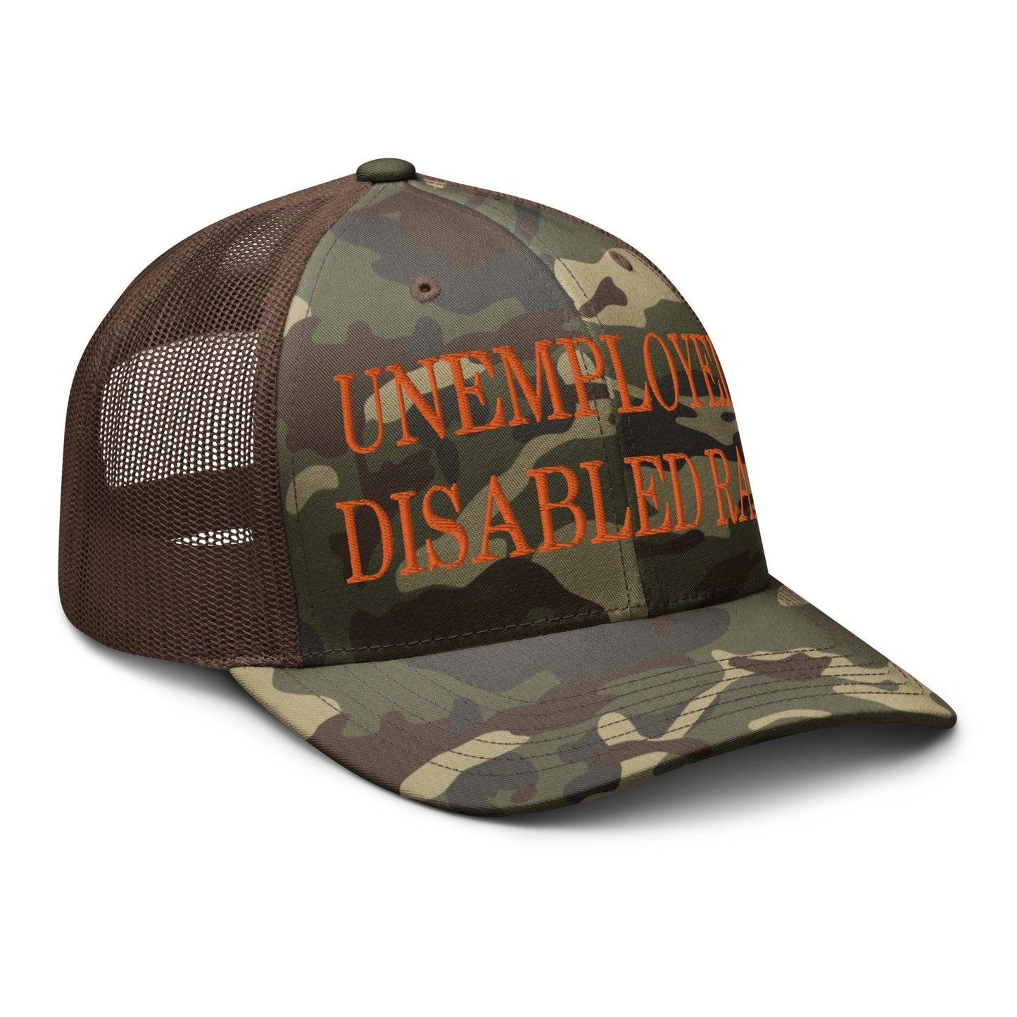 Unemployed Disabled Rat Embroidered Orange Camo Trucker Hat