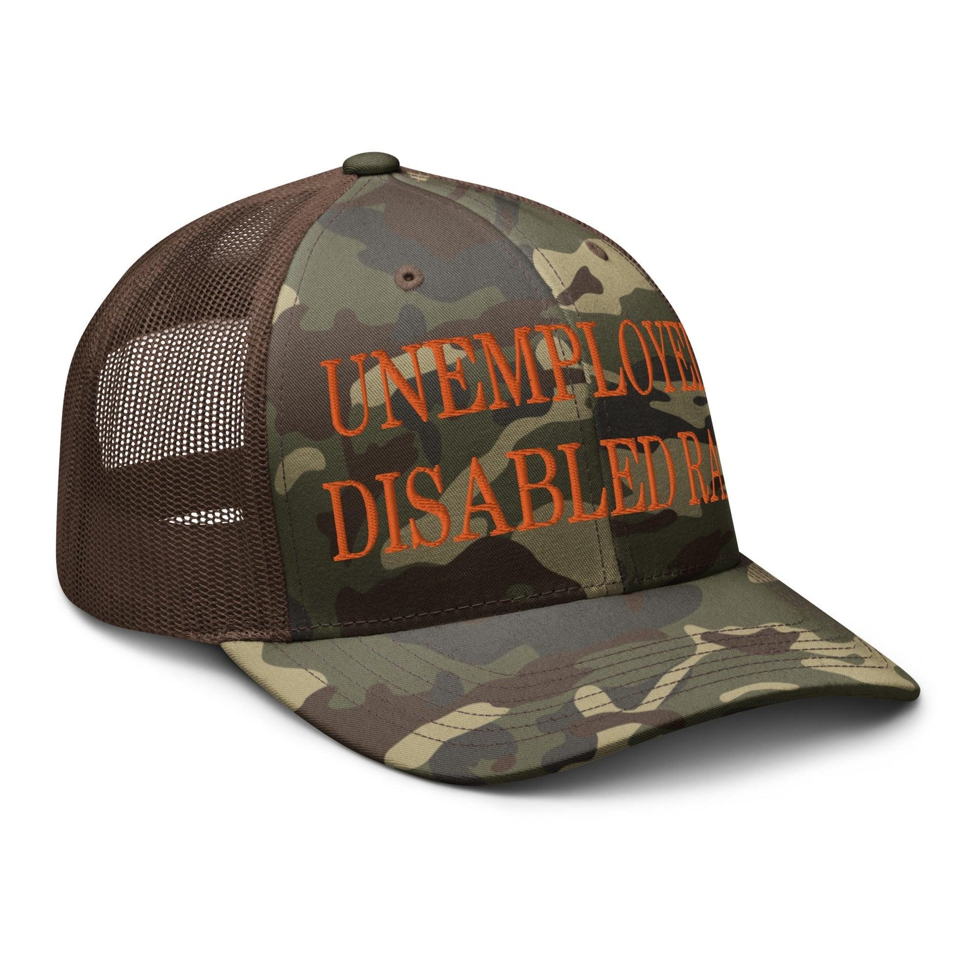 Unemployed Disabled Rat Embroidered Orange Camo Trucker Hat