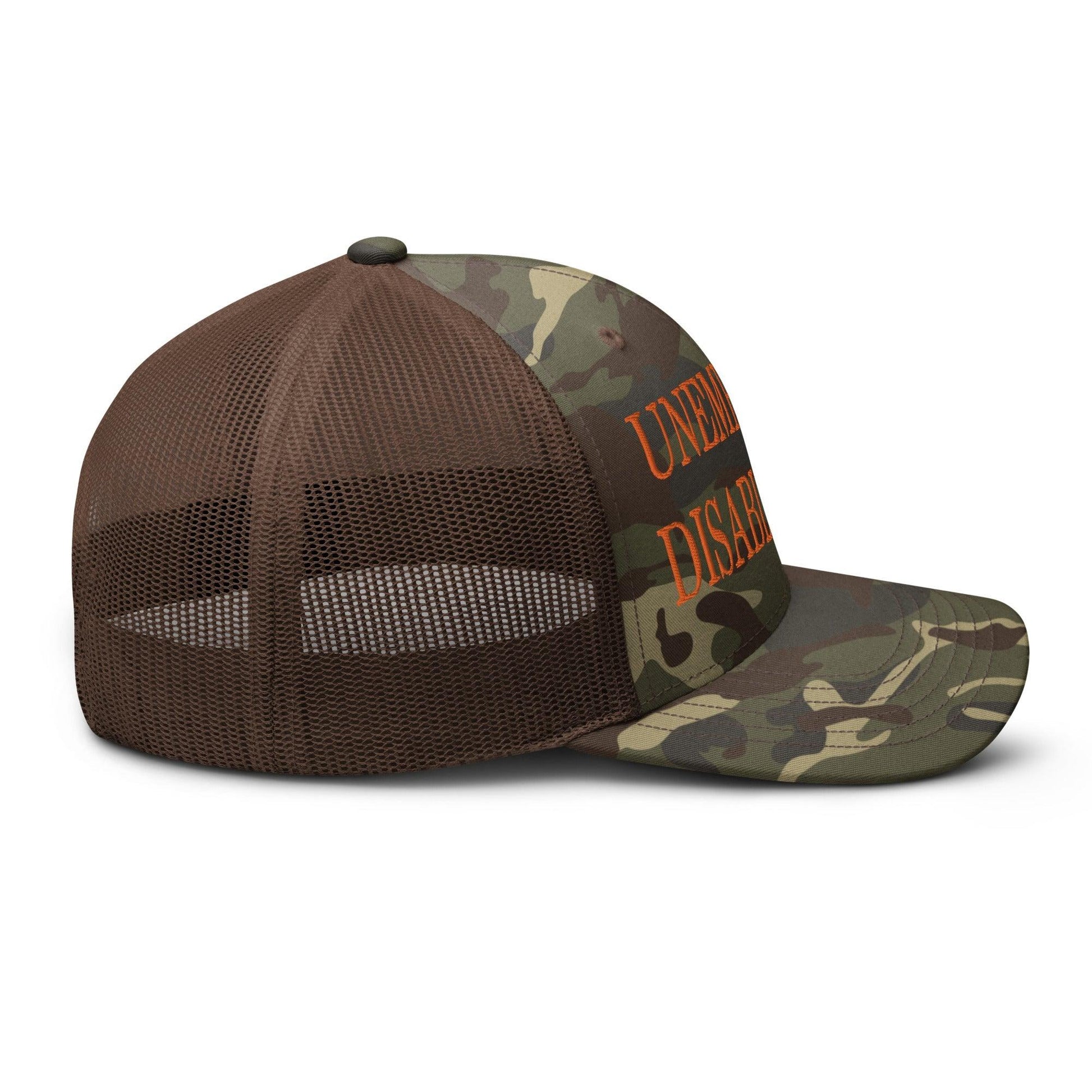 Unemployed Disabled Rat Embroidered Orange Camo Trucker Hat