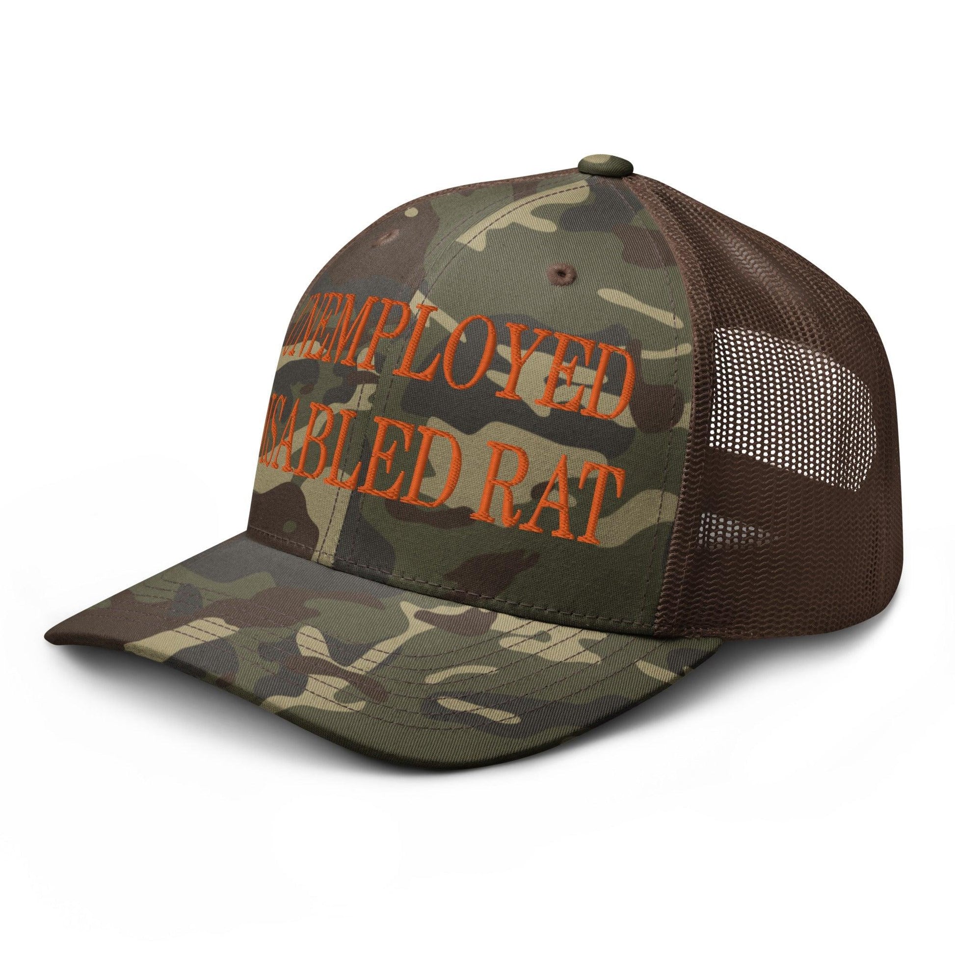 Unemployed Disabled Rat Embroidered Orange Camo Trucker Hat