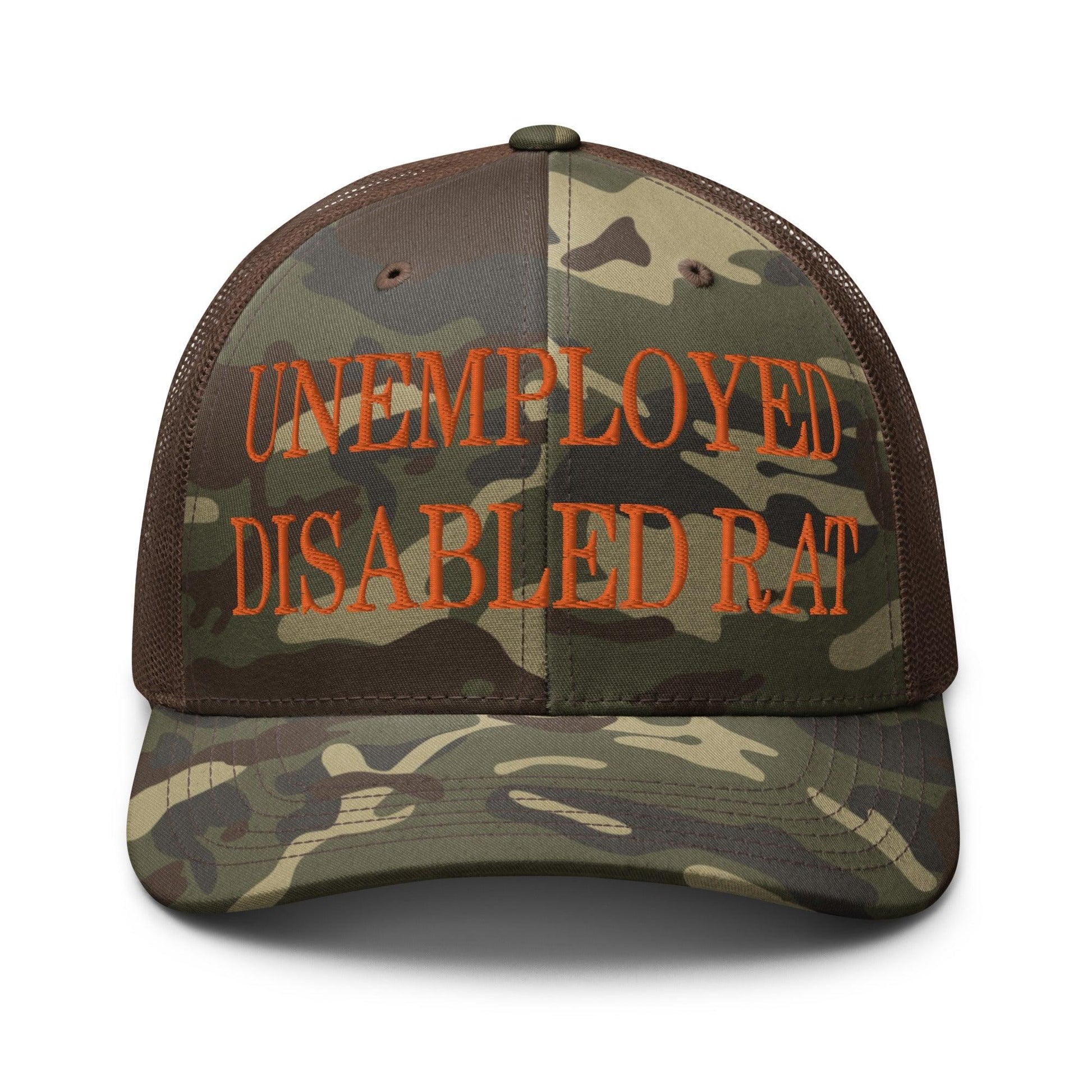 Unemployed Disabled Rat Embroidered Orange Camo Trucker Hat - Camo/Brown