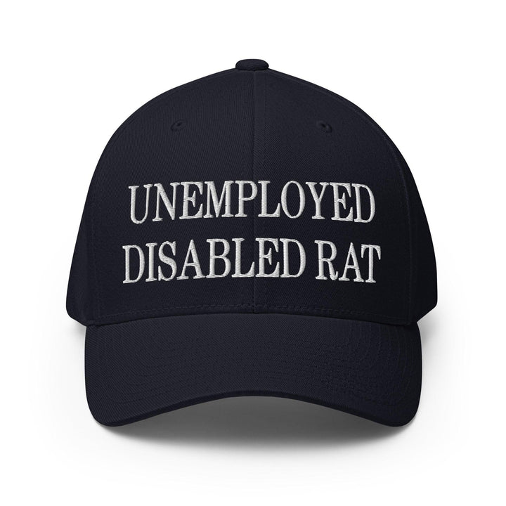 Unemployed Disabled Rat Embroidered Stretch Fit Baseball Hat - Dark Navy / S/M