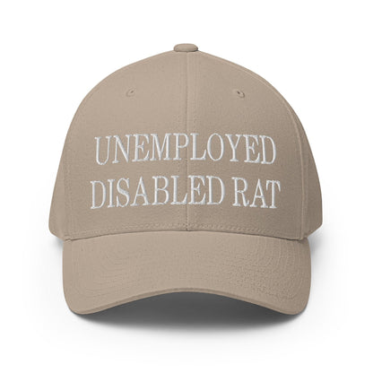 Unemployed Disabled Rat Embroidered Stretch Fit Baseball Hat - Khaki / S/M