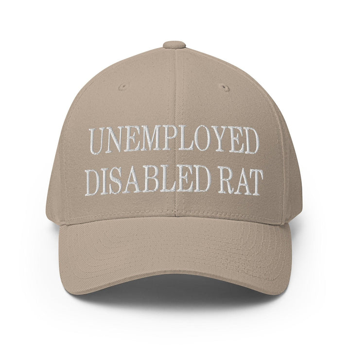 Unemployed Disabled Rat Embroidered Stretch Fit Baseball Hat - Khaki / S/M