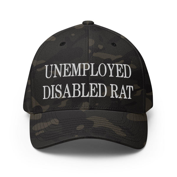 Unemployed Disabled Rat Embroidered Stretch Fit Baseball Hat - Multicam Black / S/M