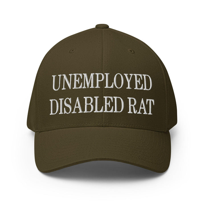 Unemployed Disabled Rat Embroidered Stretch Fit Baseball Hat - Olive / S/M