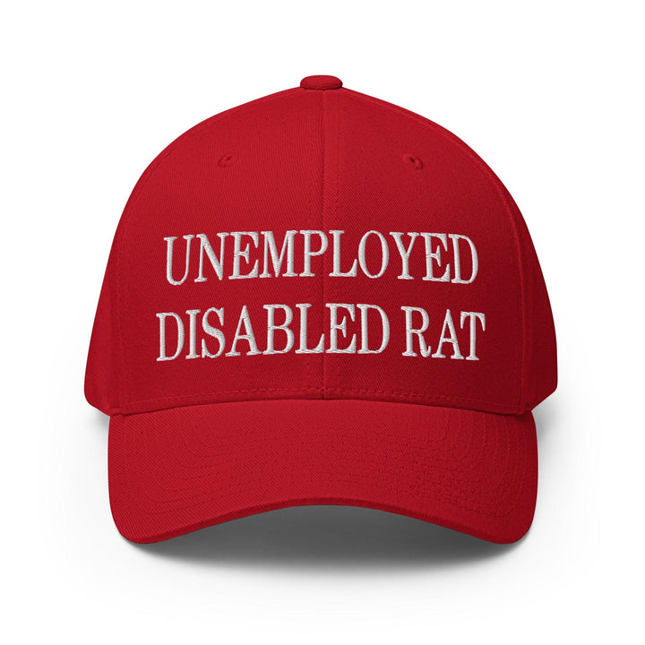 Unemployed Disabled Rat Embroidered Stretch Fit Baseball Hat - Red / S/M