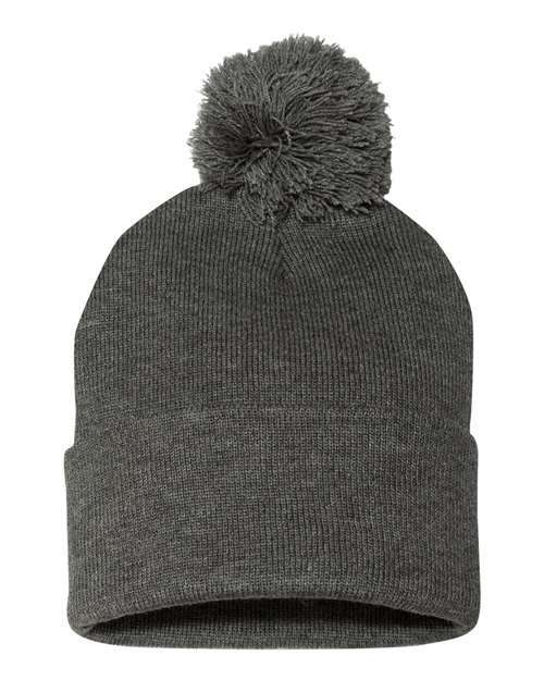 Unleash winter style: sp15 12 pom-pom cuffed beanie for custom apparel - Dark Heather Grey / Single Unit - BEANIES