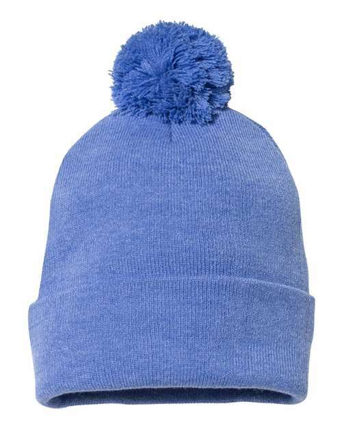 Unleash winter style: sp15 12 pom-pom cuffed beanie for custom apparel - Heather Royal / Single Unit - BEANIES