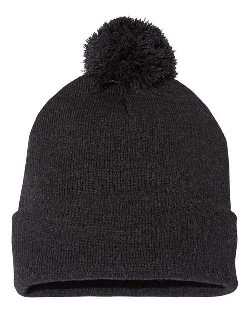 Unleash winter style: sp15 12 pom-pom cuffed beanie for custom apparel - Black / Single Unit - BEANIES