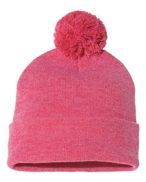 Unleash winter style: sp15 12 pom-pom cuffed beanie for custom apparel - Heather Red / Single Unit - BEANIES