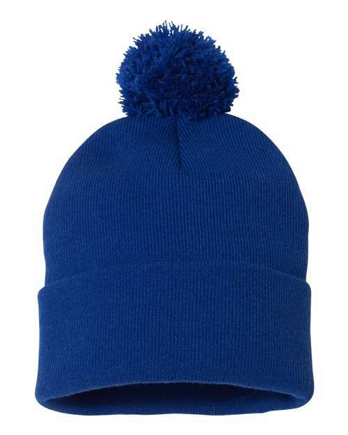 Unleash winter style: sp15 12 pom-pom cuffed beanie for custom apparel - Royal Blue / Single Unit - BEANIES