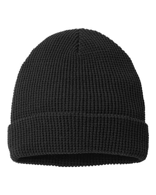 Unleash your style: custom apparel waffle beanie ready for screen printing cdn902 - Black / One Size