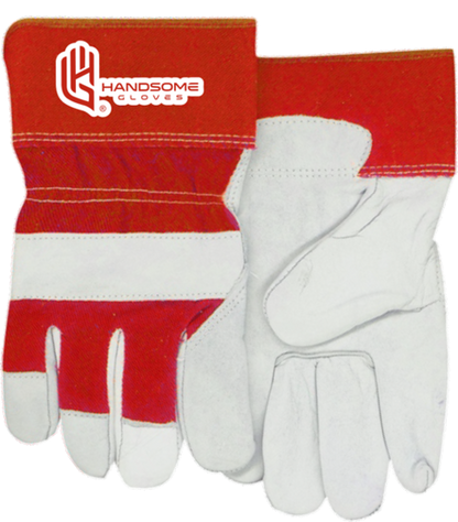 Red and white unlined cowhide work gloves 705R for durability and protection