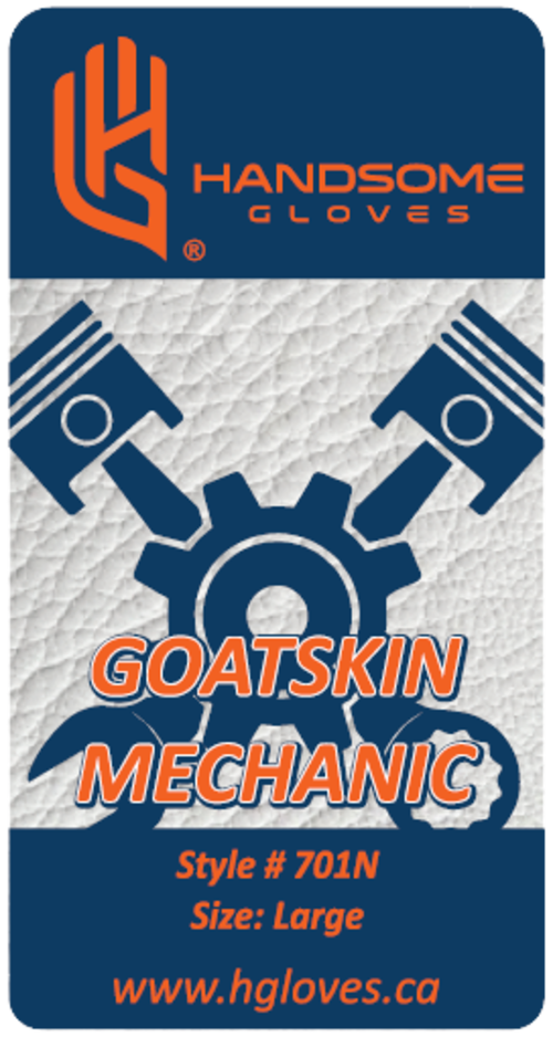 Label of unlined goatskin mechanic gloves from the Goatskin Mechanic Gloves product line