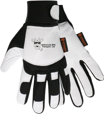 Black and white unlined goatskin mechanical gloves for durable work protection