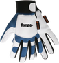 Unlined goatskin mechanical gloves in blue and white for durable workwear protection