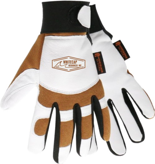 Unlined goatskin mechanical gloves with brown and white leather for durable work protection