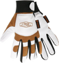 Unlined goatskin mechanical gloves with brown and white leather for durable work protection