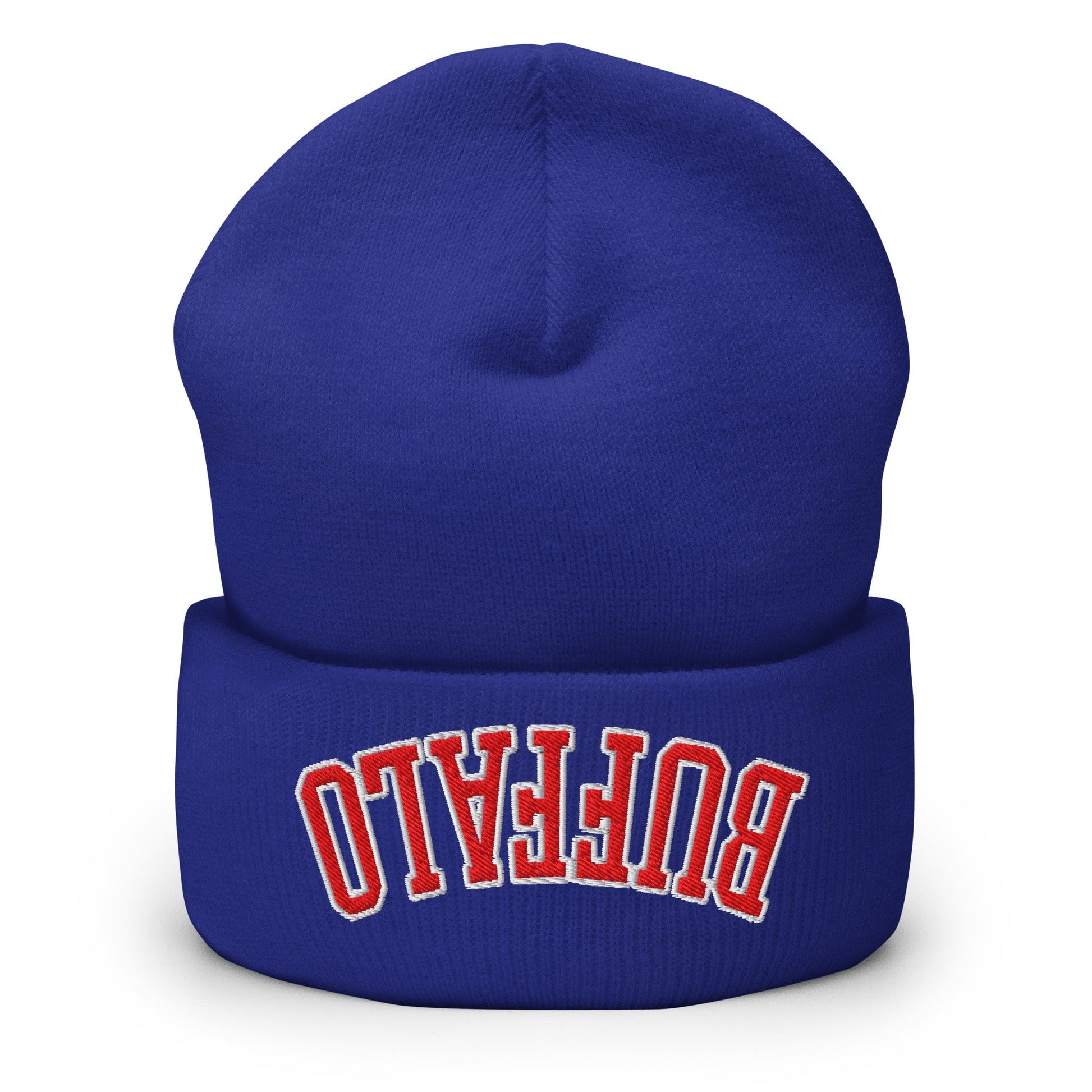 Upside Down Buffalo Football Embroidered Cuffed Knit Beanie