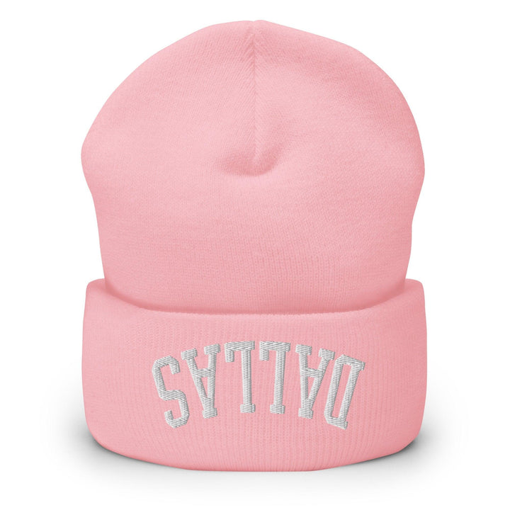 Upside Down Dallas Embroidered Knit Cuffed Beanie - Baby Pink