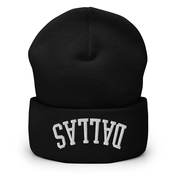 Upside Down Dallas Embroidered Knit Cuffed Beanie - Black