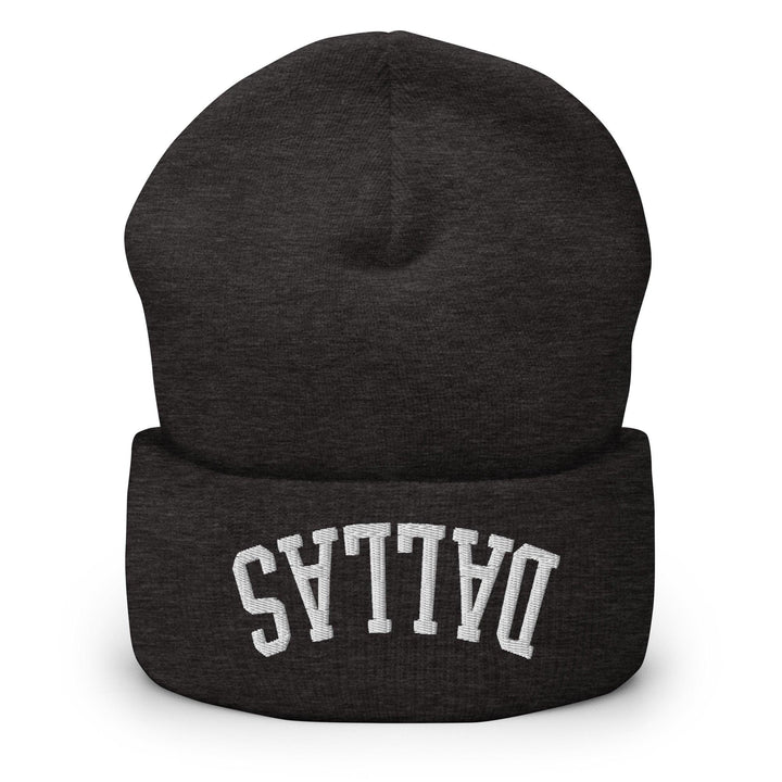 Upside Down Dallas Embroidered Knit Cuffed Beanie - Dark Grey
