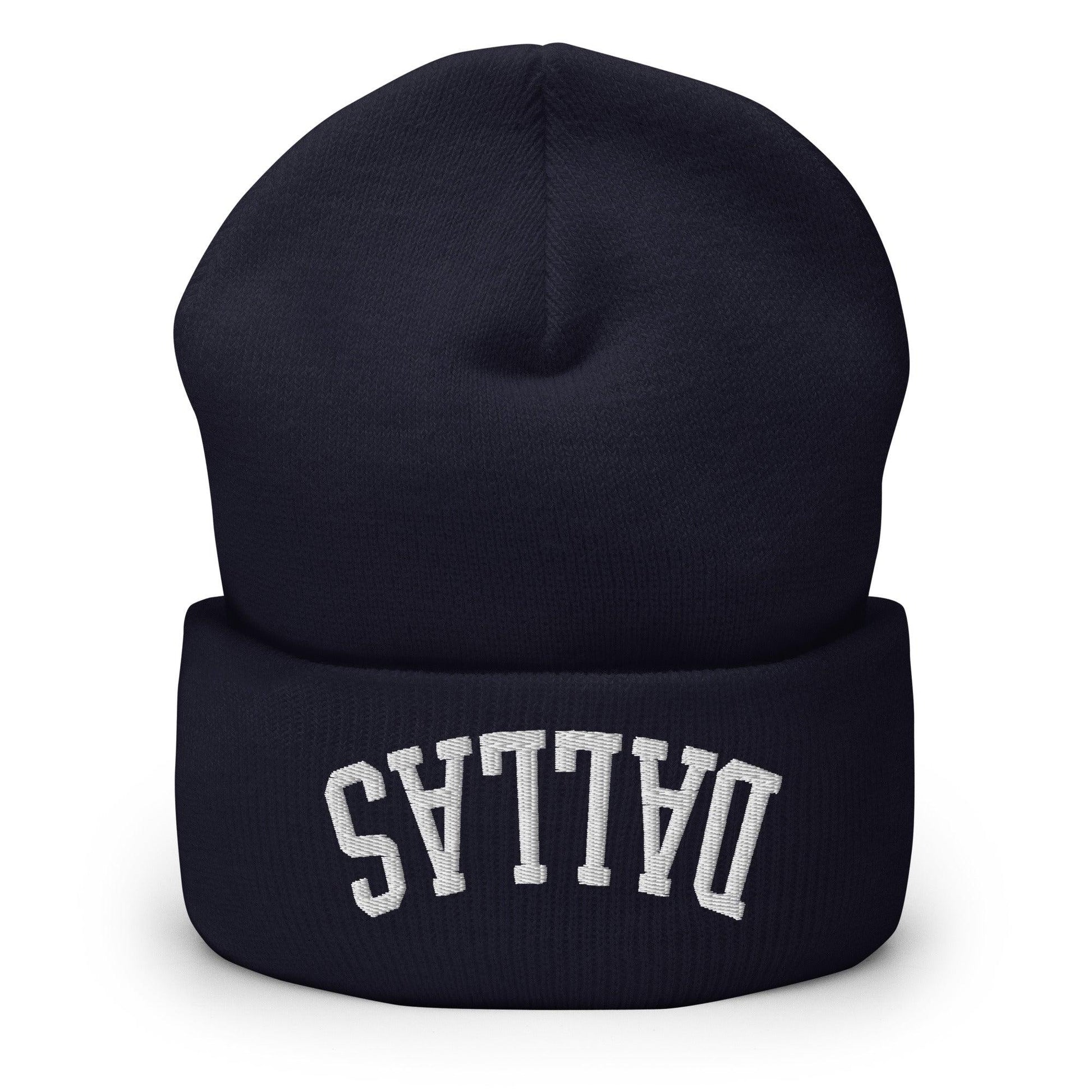 Upside Down Dallas Embroidered Knit Cuffed Beanie - Navy