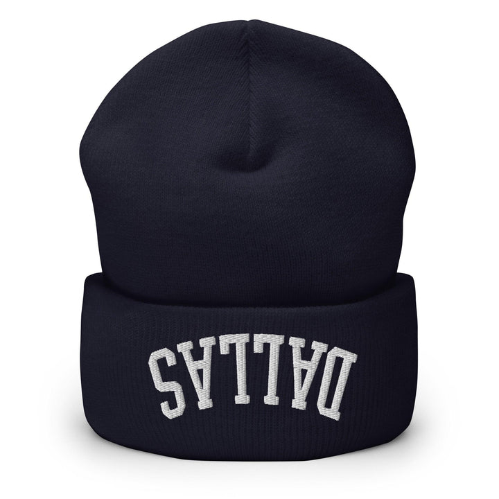 Upside Down Dallas Embroidered Knit Cuffed Beanie - Navy