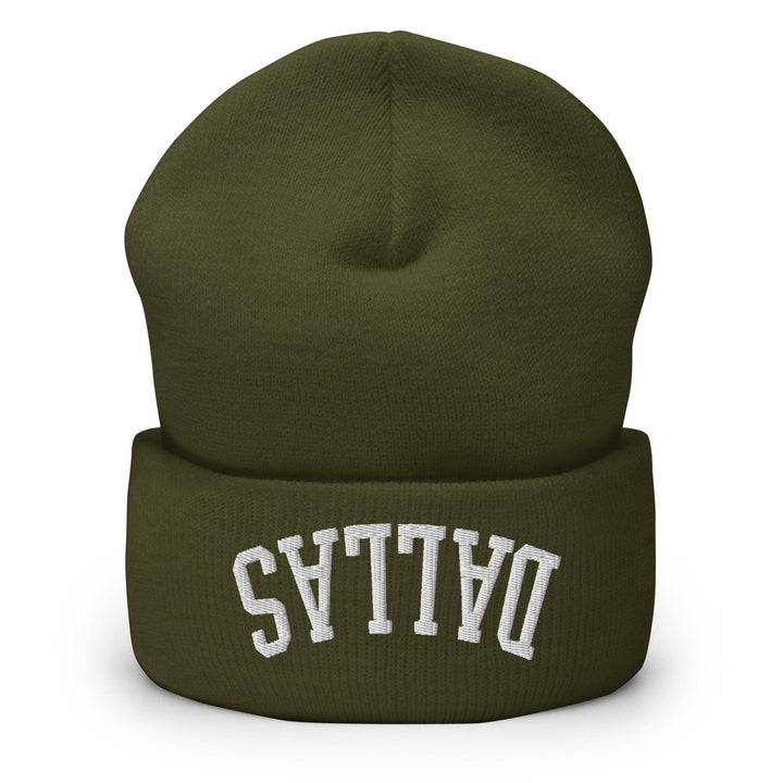 Upside Down Dallas Embroidered Knit Cuffed Beanie - Olive