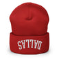 Upside Down Dallas Embroidered Knit Cuffed Beanie - Red