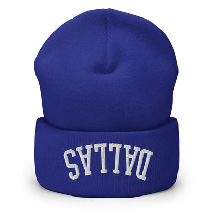 Upside Down Dallas Embroidered Knit Cuffed Beanie - Royal