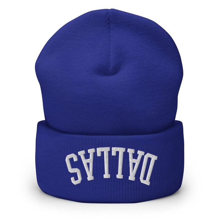 Upside Down Dallas Embroidered Knit Cuffed Beanie - Royal