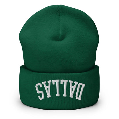 Upside Down Dallas Embroidered Knit Cuffed Beanie - Spruce