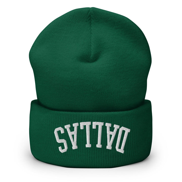 Upside Down Dallas Embroidered Knit Cuffed Beanie - Spruce
