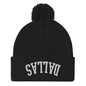 Upside Down Dallas Embroidered Knit Pom Beanie - Black