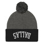 Upside Down Dallas Embroidered Knit Pom Beanie - Dark Heather Grey/ Black