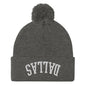 Upside Down Dallas Embroidered Knit Pom Beanie - Dark Heather Grey