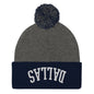 Upside Down Dallas Embroidered Knit Pom Beanie - Dark Heather Grey/ Navy