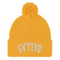 Upside Down Dallas Embroidered Knit Pom Beanie - Gold