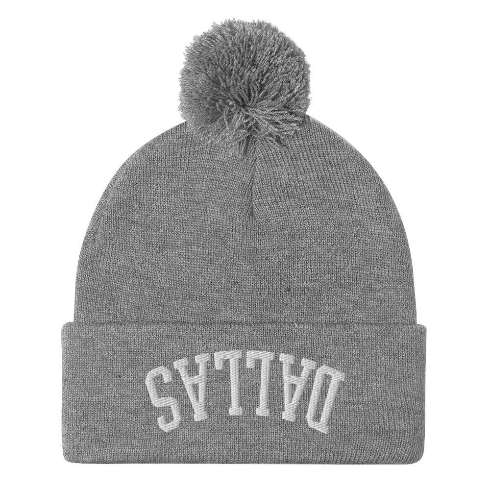 Upside Down Dallas Embroidered Knit Pom Beanie - Heather Grey