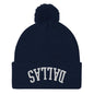 Upside Down Dallas Embroidered Knit Pom Beanie - Navy