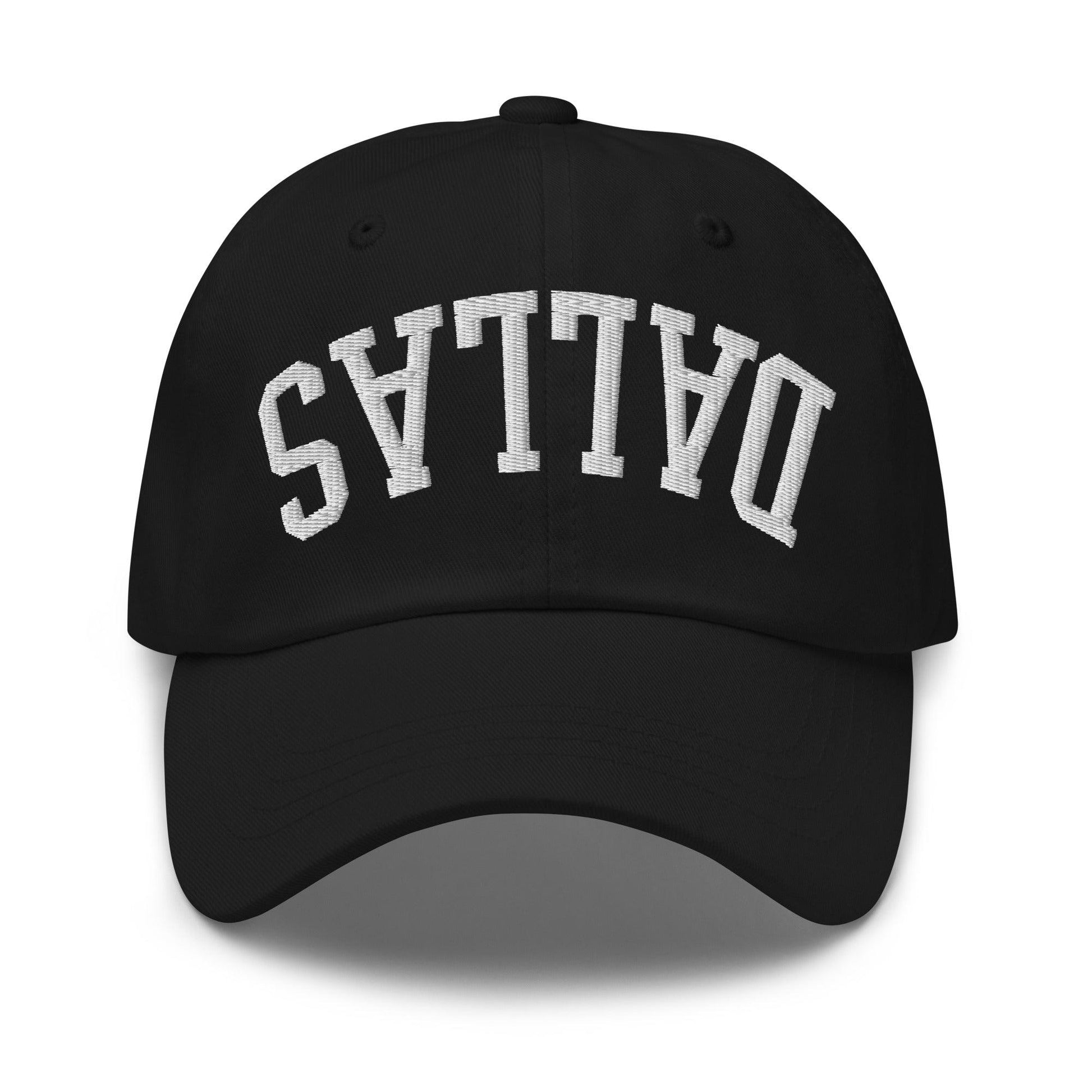 Upside Down Dallas Varsity Letterman Embroidered Dad Hat - Black