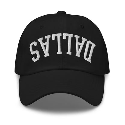 Upside Down Dallas Varsity Letterman Embroidered Dad Hat - Black