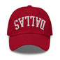 Upside Down Dallas Varsity Letterman Embroidered Dad Hat - Cranberry