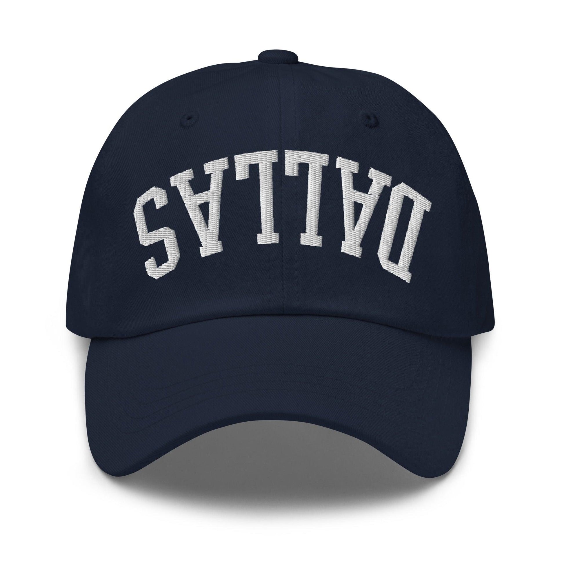 Upside Down Dallas Varsity Letterman Embroidered Dad Hat - Navy