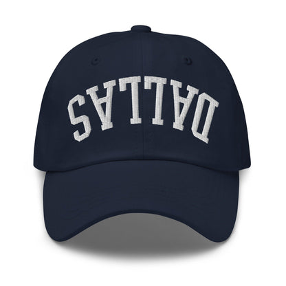 Upside Down Dallas Varsity Letterman Embroidered Dad Hat - Navy