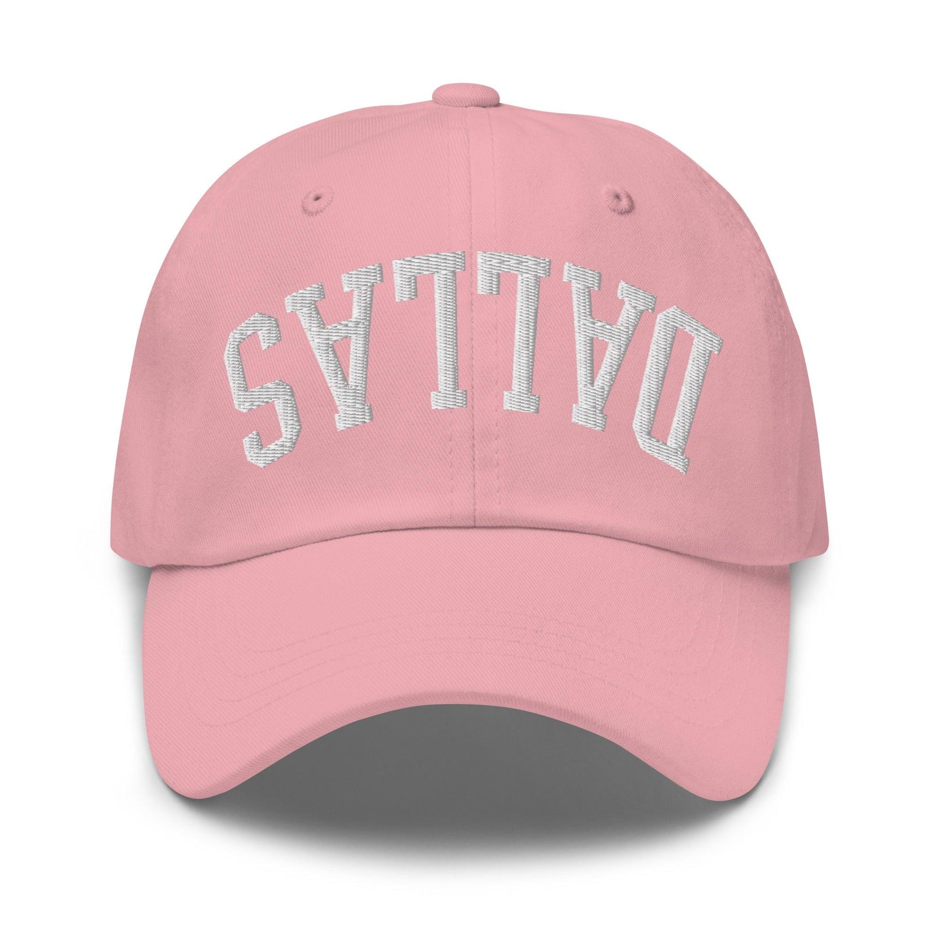 Upside Down Dallas Varsity Letterman Embroidered Dad Hat - Pink