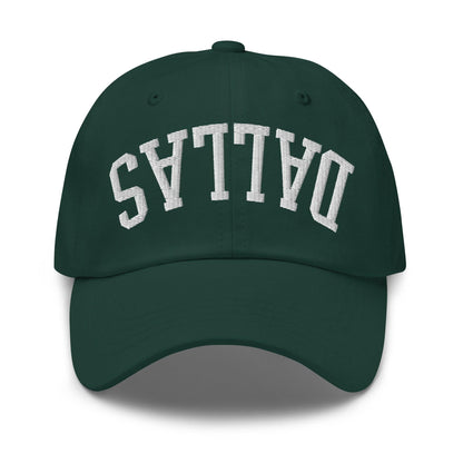 Upside Down Dallas Varsity Letterman Embroidered Dad Hat - Spruce
